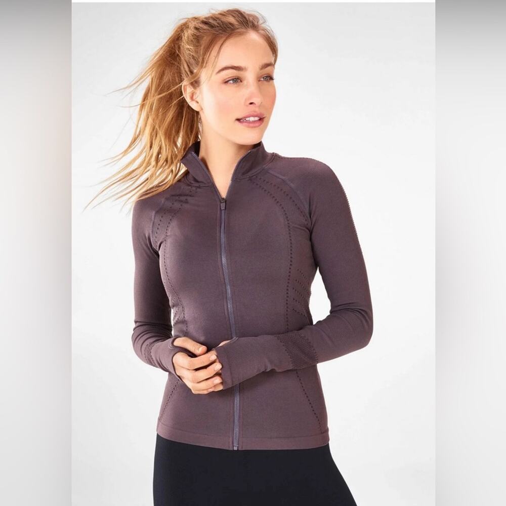 FABLETICS Delta Seamless Long-Sleeve Zip Up Size medium Shadow